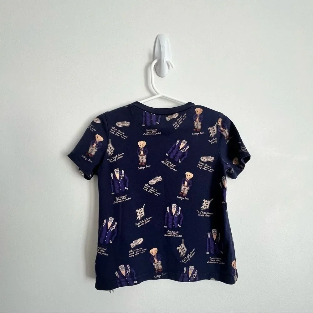 Ralph Lauren Teddy Bear Print T-Shirt Toddler Boys Navy Tee Short Sleeved 24M